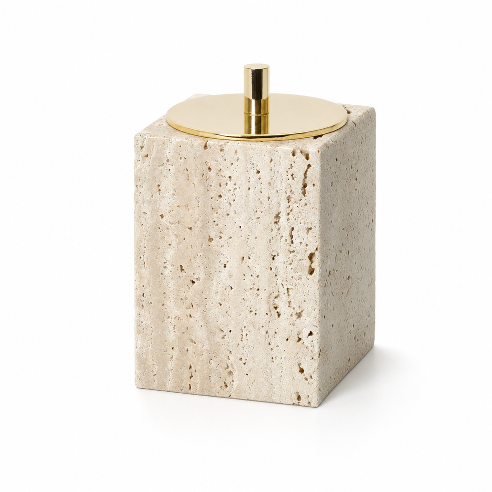 Beige Travertine Cotton Swabs Can