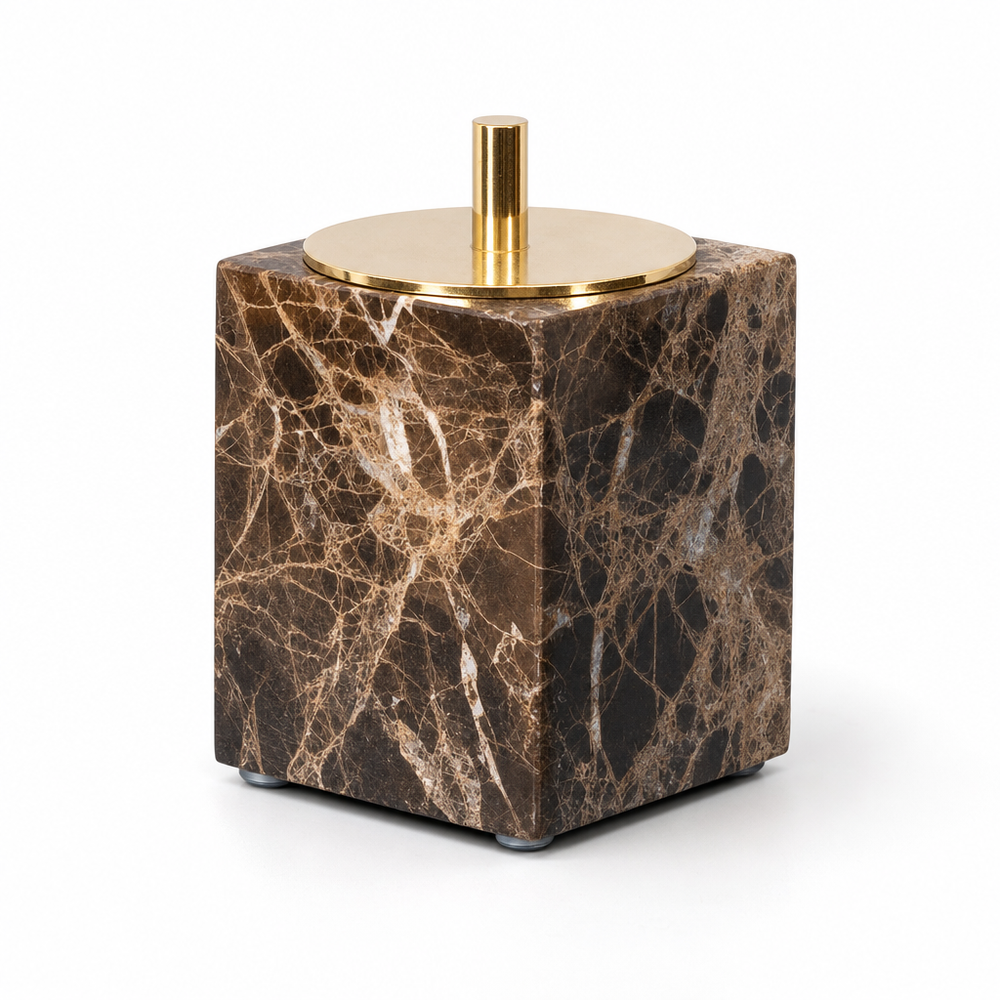 Emperador Dark Marble Cotton Swabs Jar