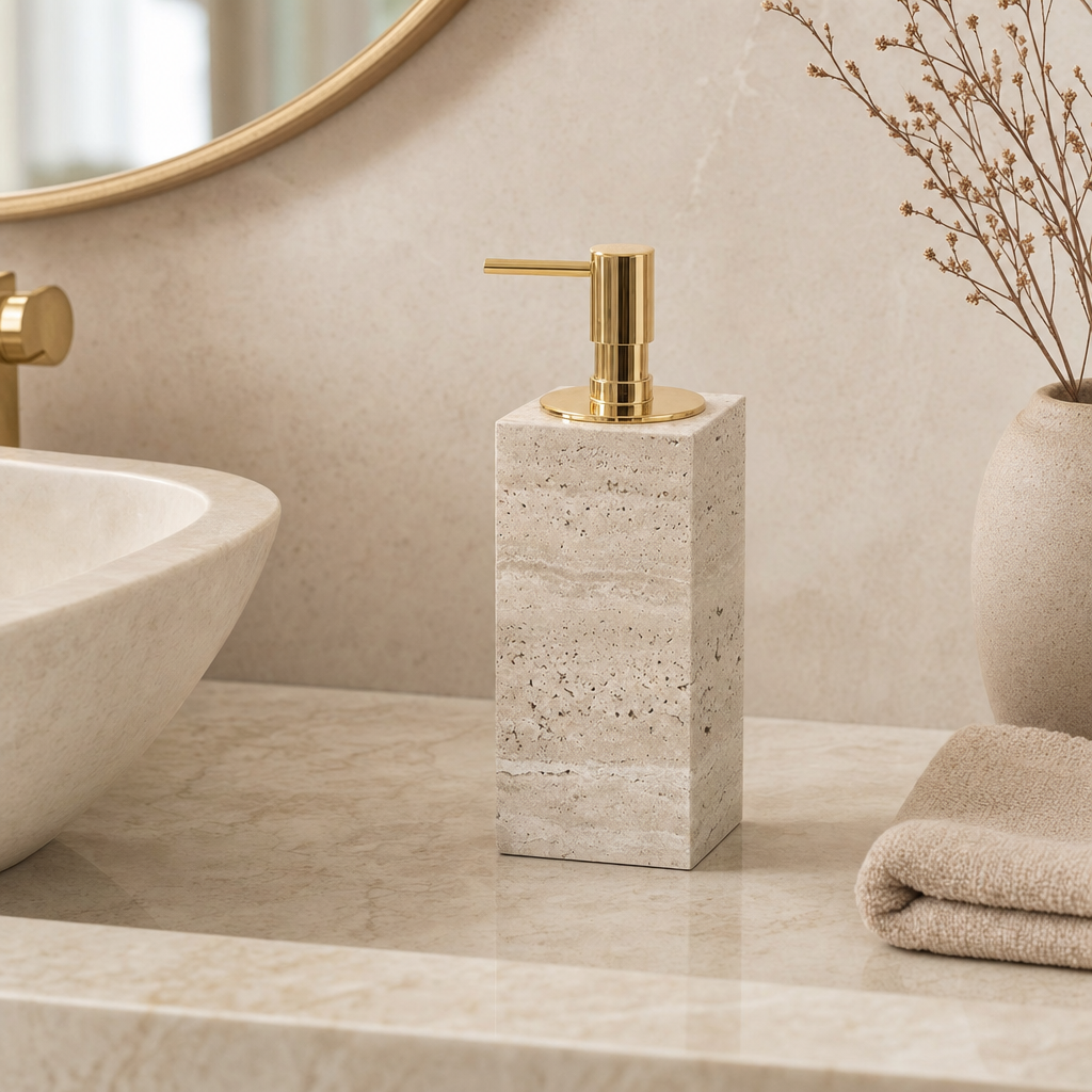 Beige Travertine Soap Dispenser