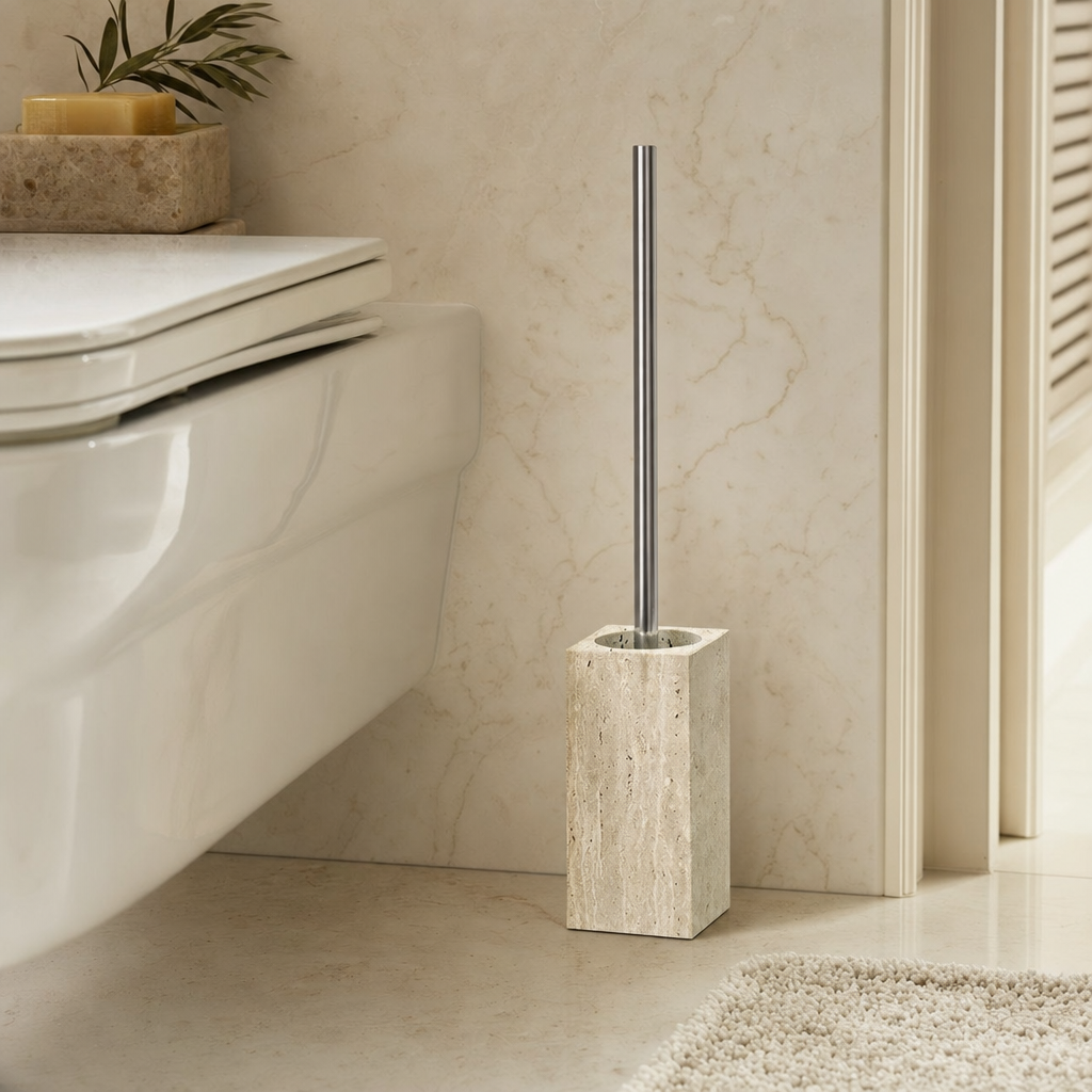 Beige Travertine Toilet Brush