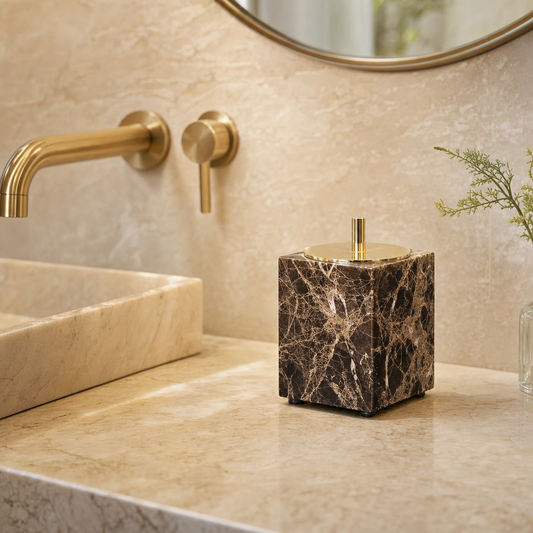 Emperador Dark Marble Cotton Swabs Jar