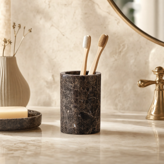 Emperador Dark Marble Toothbrush Holder Set 2